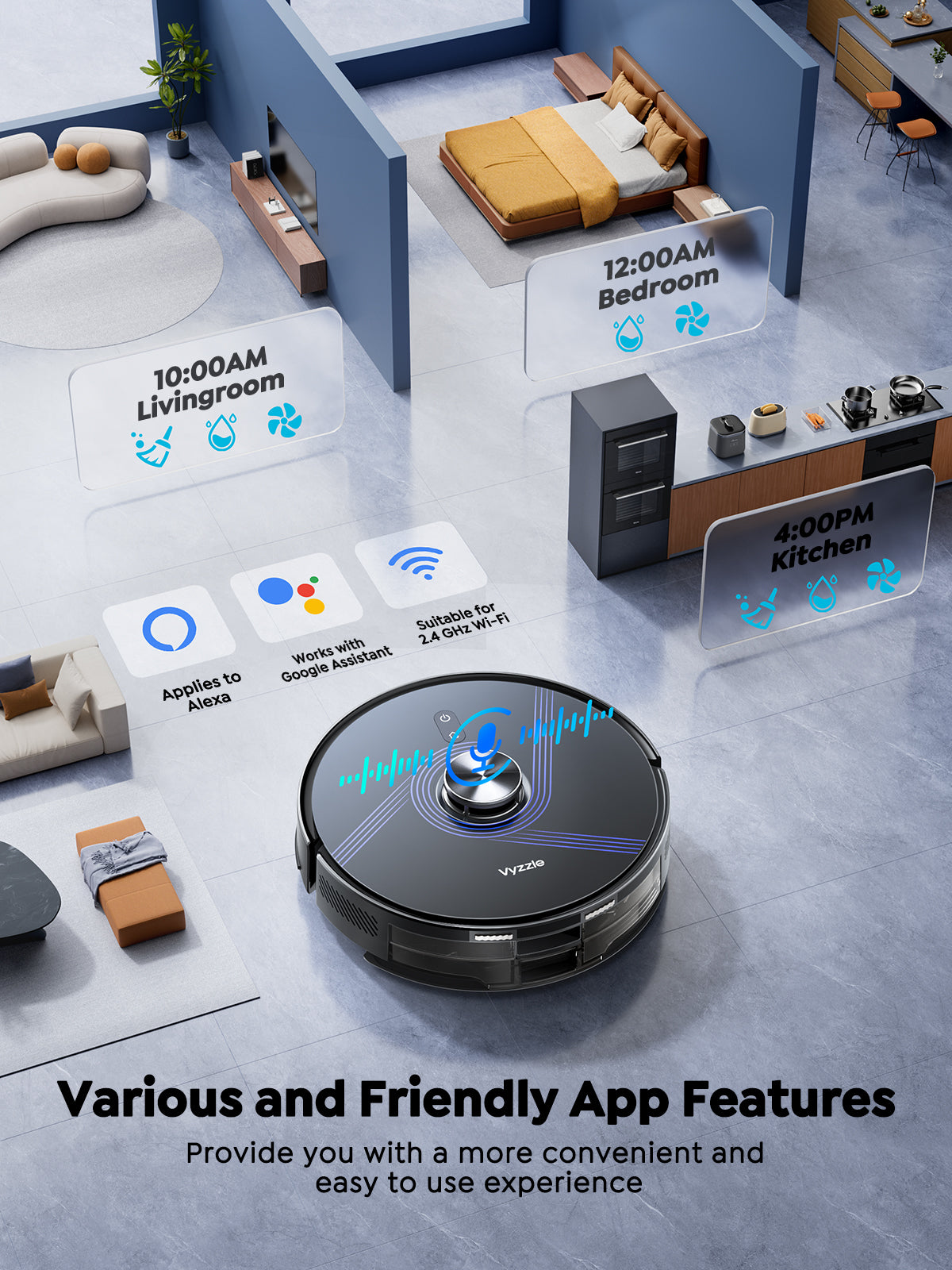 Vyzzle E20 Robot Vacuum and Mop, 60-Day Robot Vacuum Self Emptying, 5500Pa Suction, Zoned & Scheduled Cleaning, LiDAR Navigation, Vacuum Robot for Pet Hair, Carpets, Floors, WiFi/App/Voice Control
