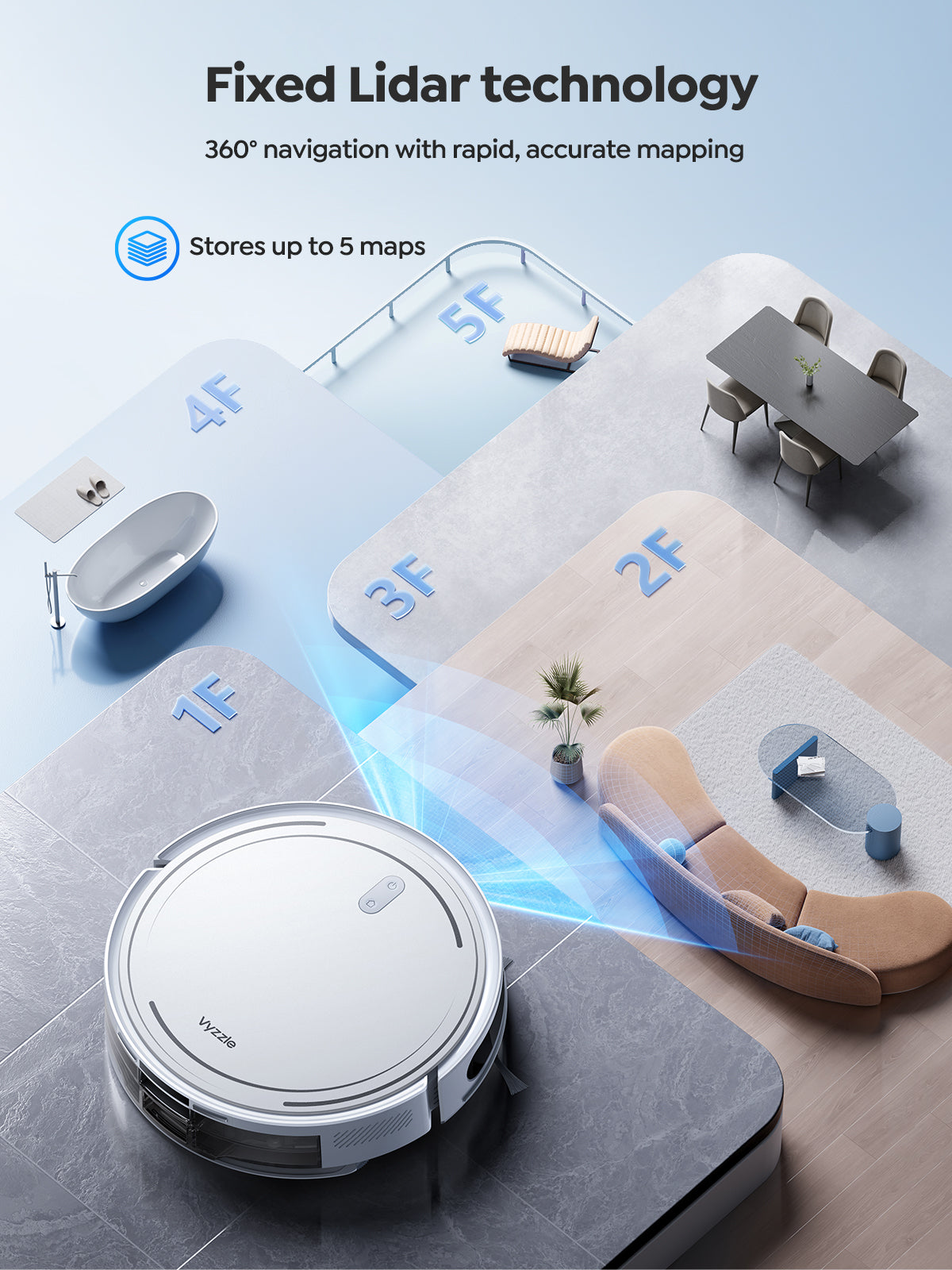 Vyzzle D10 Robot Vacuum 5000Pa, LiDAR Navigation, Ultra Thin Robot Vacuum Cleaner with Mop, Ideal for Pet Hair and Hard Floors