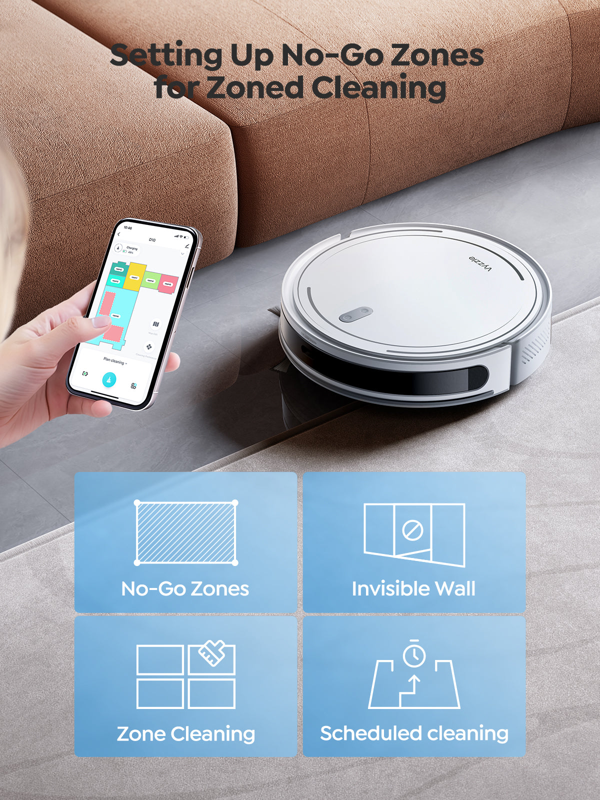 Vyzzle D10 Robot Vacuum 5000Pa, LiDAR Navigation, Ultra Thin Robot Vacuum Cleaner with Mop, Ideal for Pet Hair and Hard Floors