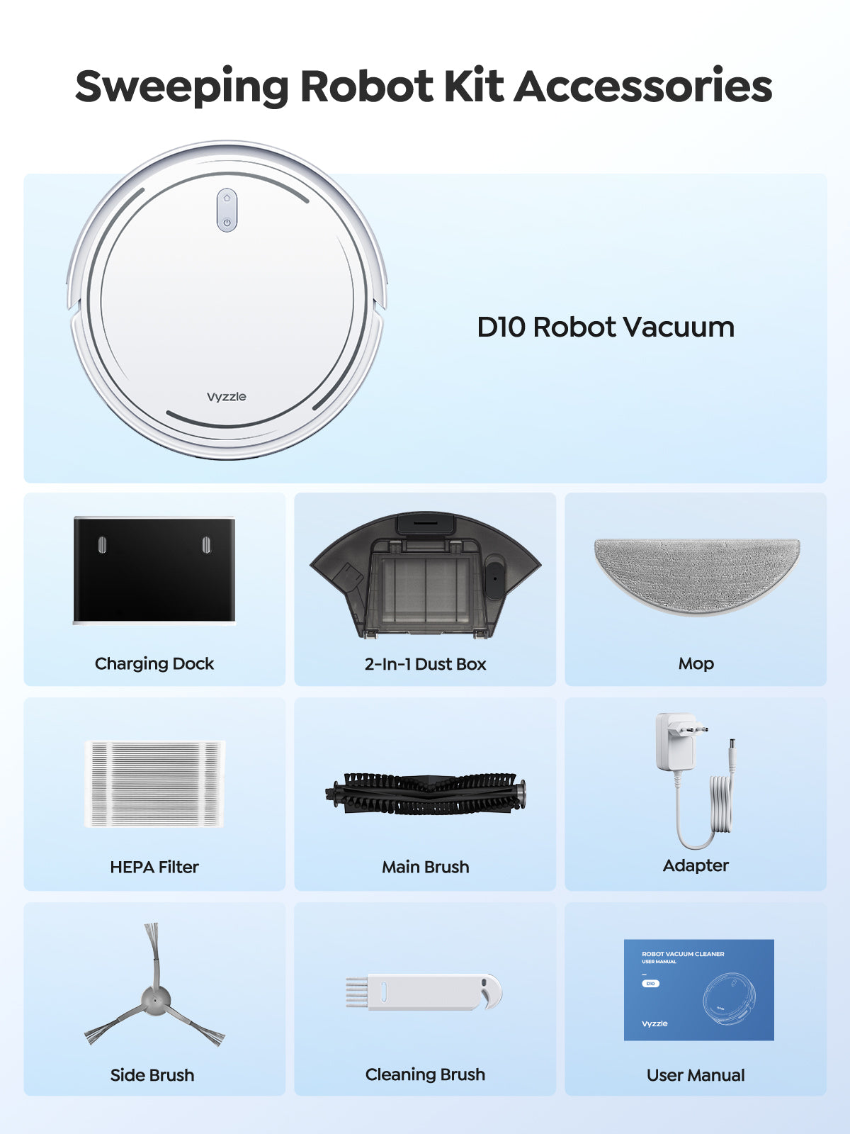 Vyzzle D10 Robot Vacuum 5000Pa, LiDAR Navigation, Ultra Thin Robot Vacuum Cleaner with Mop, Ideal for Pet Hair and Hard Floors